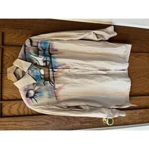 Vintage 80s WANTED By Beads Silk Airbrush Horse Tribal Button Up M Medium Native